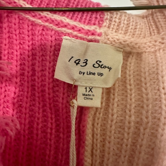 Colorblock V-Neck Sweater  - Pink, White, Peach, and Gray - Picture 3 of 5